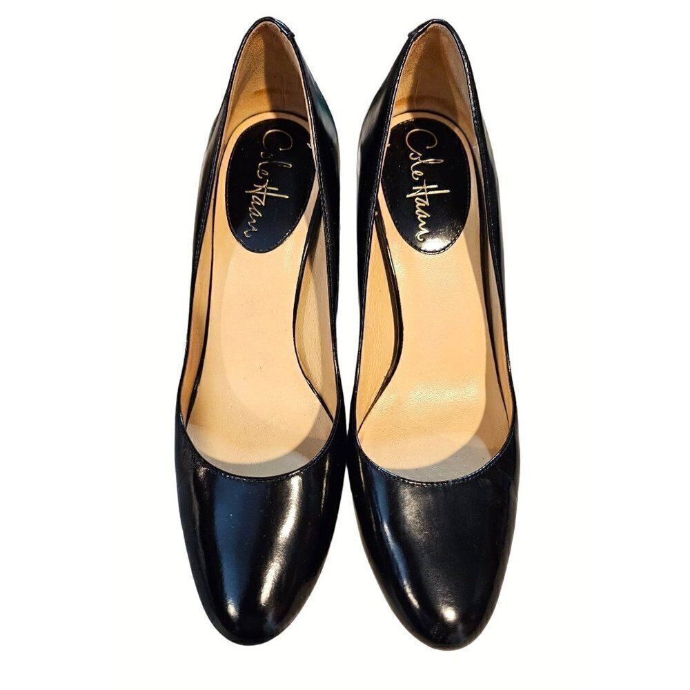 Cole Haan X Nike Air Black Leather Pump Heels Sz 7B Round Toe Slip On Padded‎